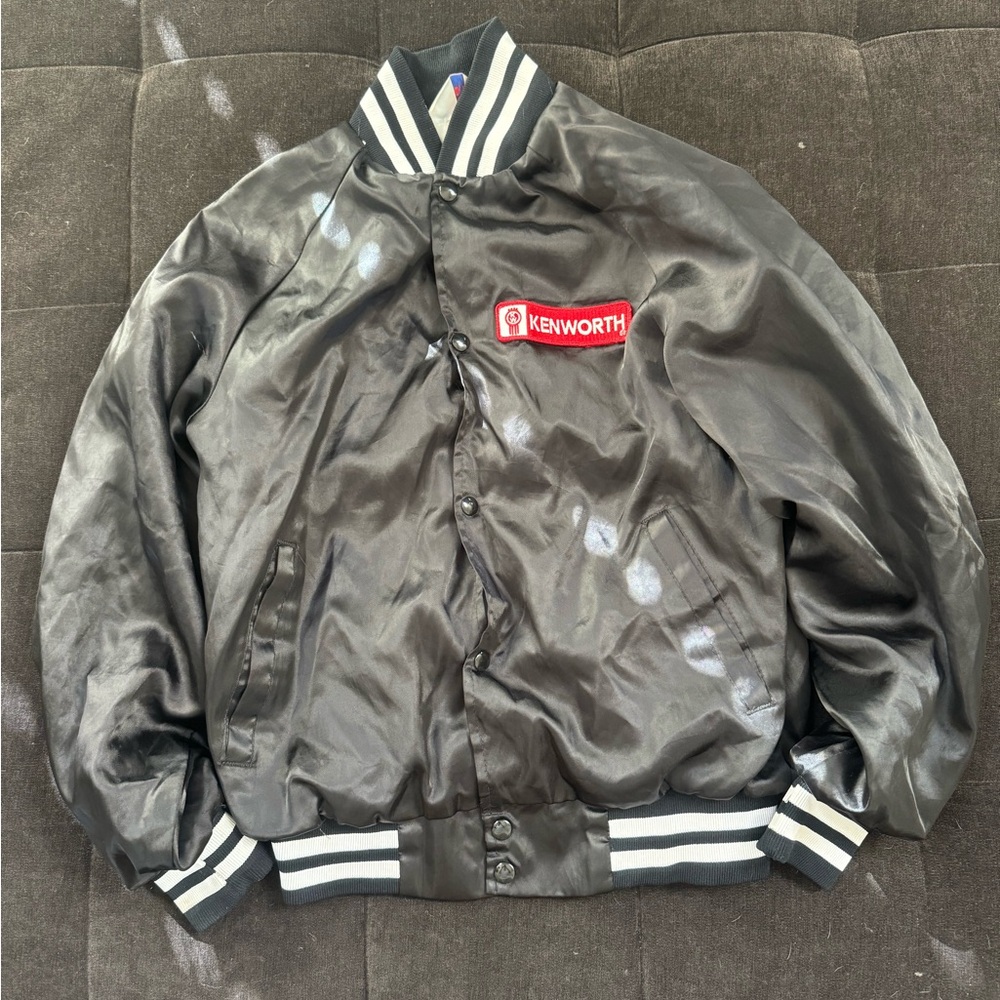 Kensworth vintage 80s coach black jacket with white stripes Mens S